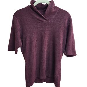 Tommy Hilfiger Women's Medium Burgundy Marled Knit Mock Neck‎ Short Sleeve Top